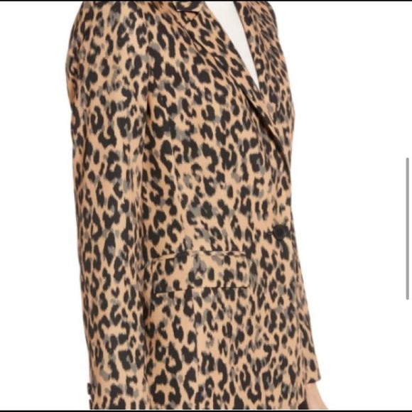 New Halogen Nordstrom Taupe Animal Print Leopard One Button Blazer XXS Petite - Picture 12 of 12